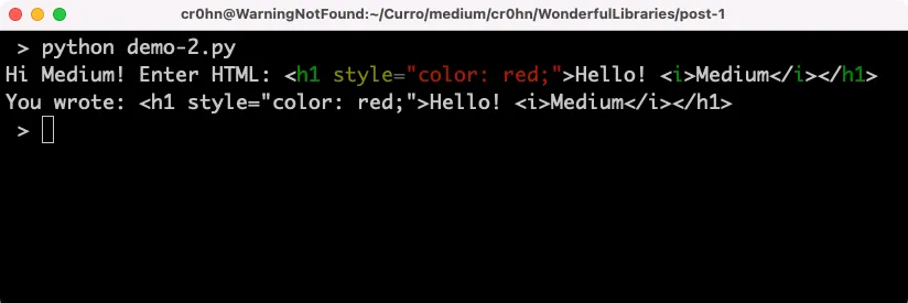 Un REPL con resaltado de sintaxis HTML en vivo